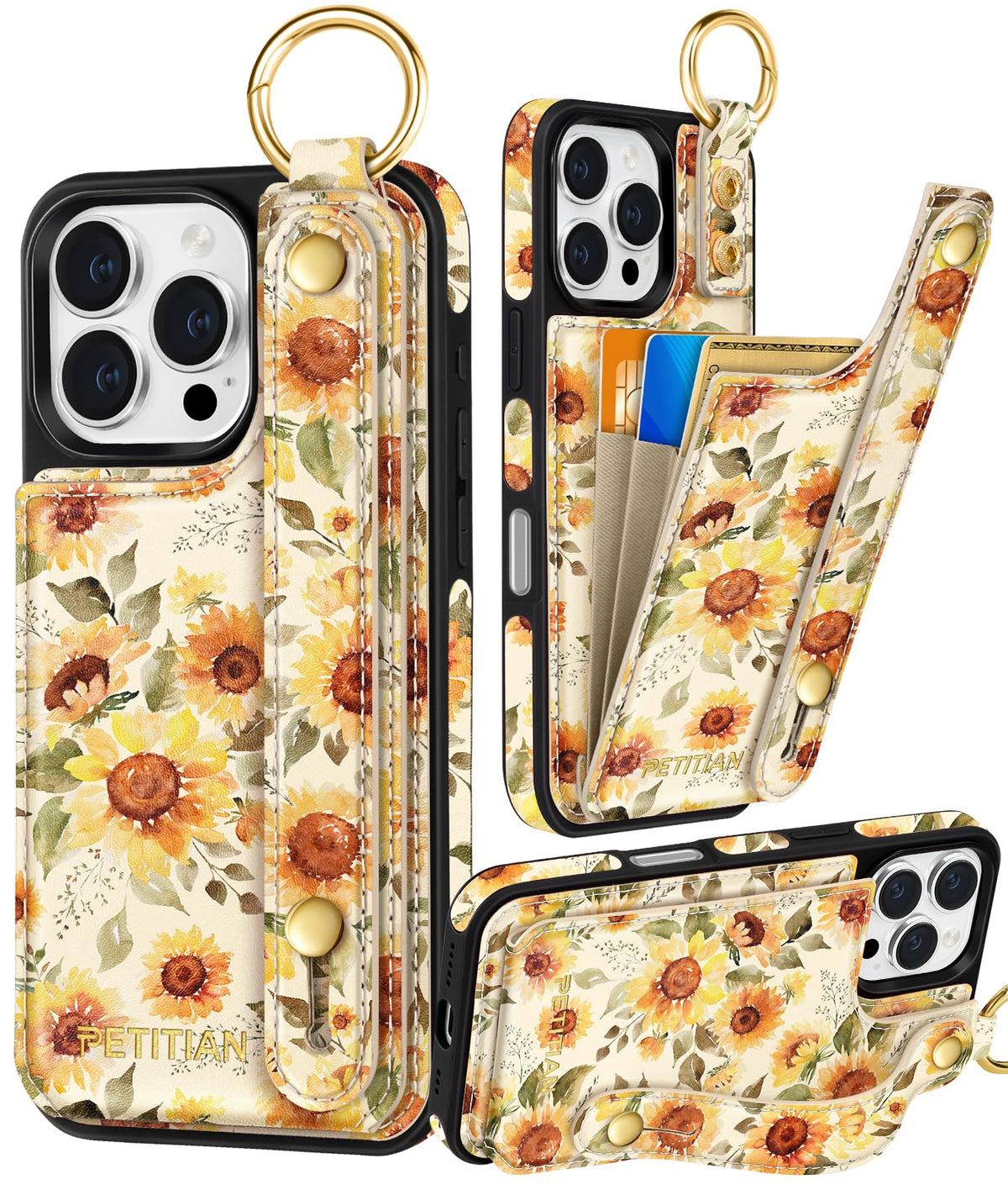 Petitian for iPhone 18 Pro/17 Pro Wallet Case for Women, Vintage Flower