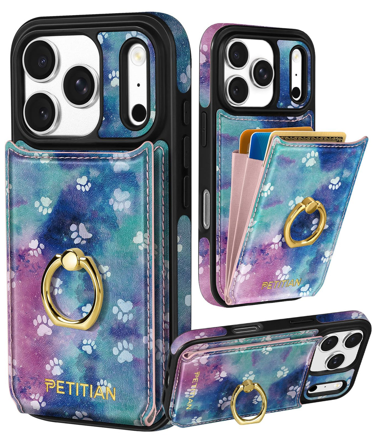 Petitian for iPhone 18 Pro/17 Pro Wallet Case for Women, Vintage Flower