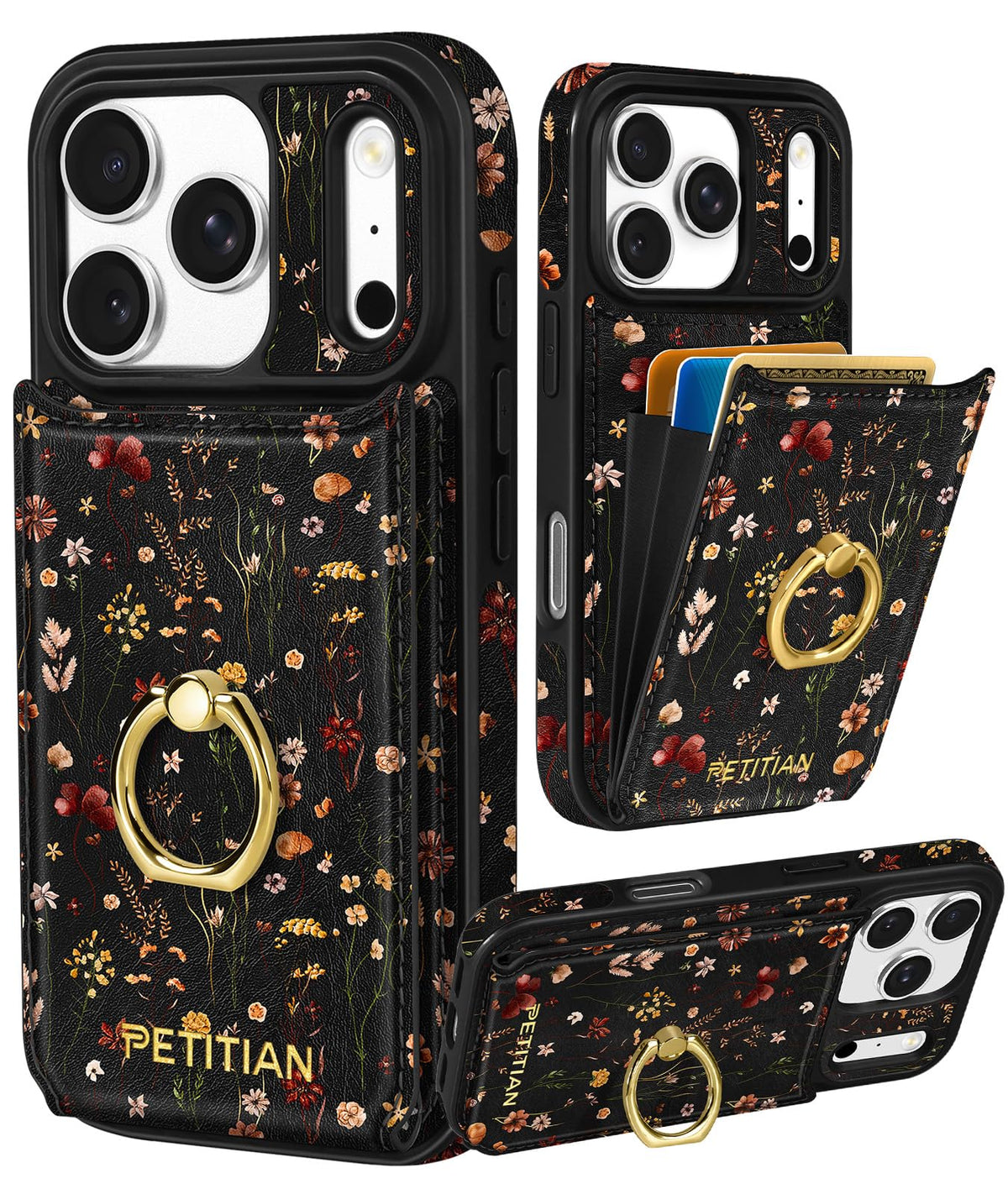 Petitian for iPhone 18 Pro/17 Pro Wallet Case for Women, Vintage Flower