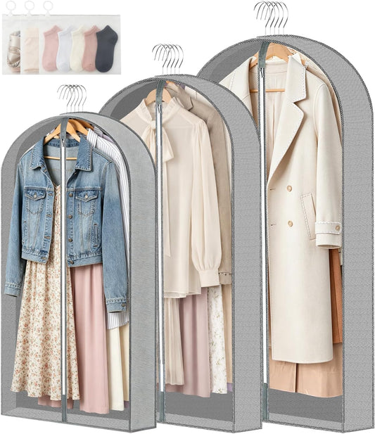 3 Pcs Breathable PEVA Hanging Garment Bags With Sock Pouches