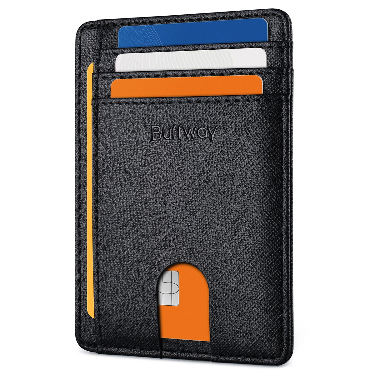 Buffway Slim Minimalist Front Pocket RFID Blocking Leather Wallets for Men and Women - Alaska Cherry