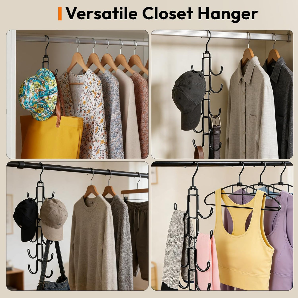 Hat Organizer for Closet, Baseball Caps Rack with 10 Hooks