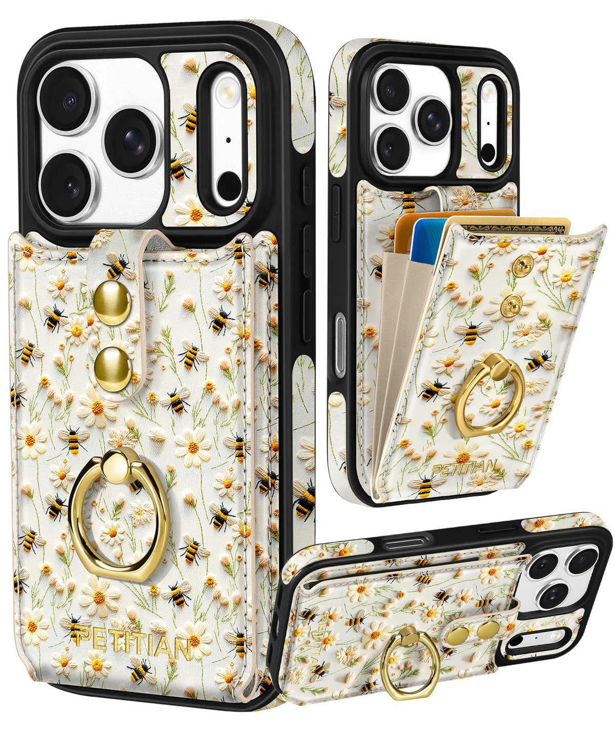 Petitian for iPhone 18 Pro/17 Pro Wallet Case for Women, Vintage Flower