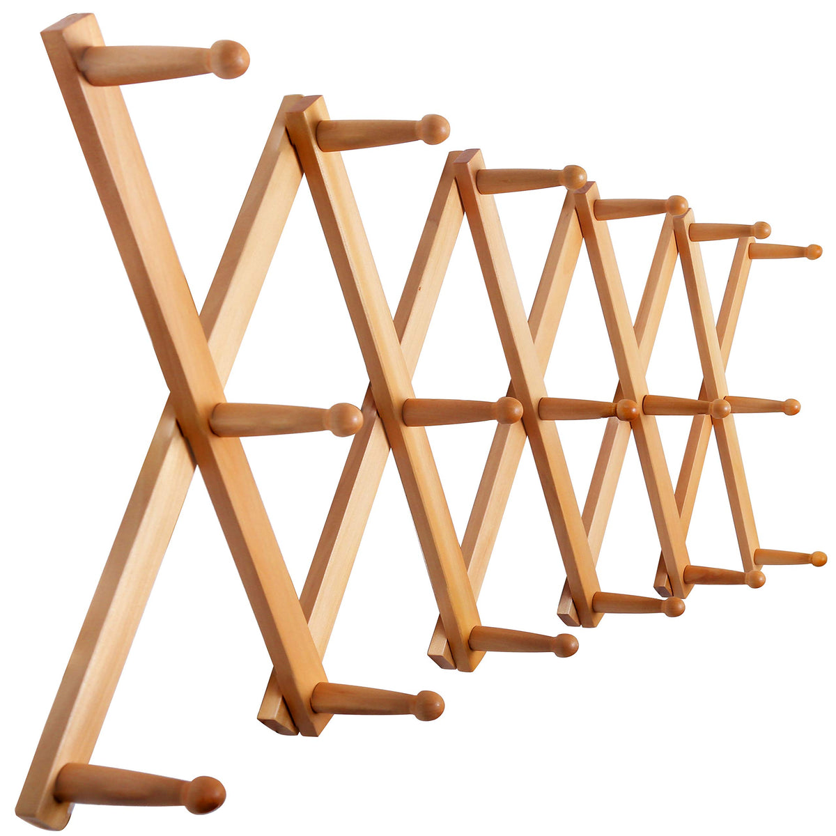 SKOLOO Hat Rack for Wall with 14 Hooks, Solid Wooden, Modern, Expandable Coat Rack Wall Mount for Coats, Hats, Bags, Baseball Caps, Walnut Color