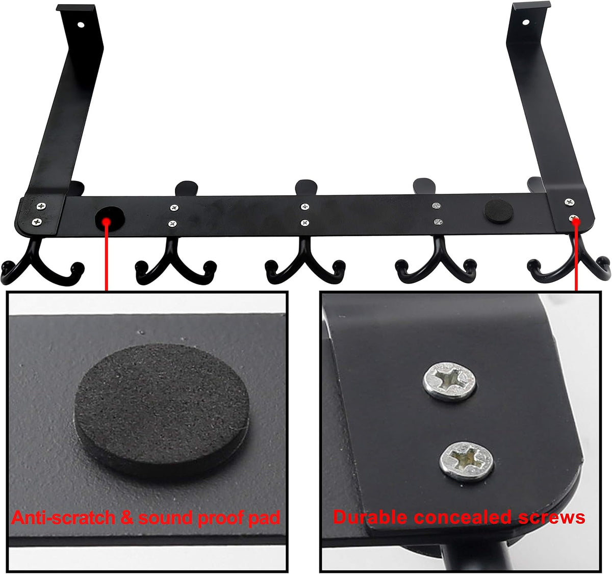 SKOLOO Over The Door Hook - for Doors up to 1-3/4'' Thickness, Metal Door Hanger with 5 Triple Hooks, Black Over The Door Hanger for Coats, Hats, Towels, Assembly Required
