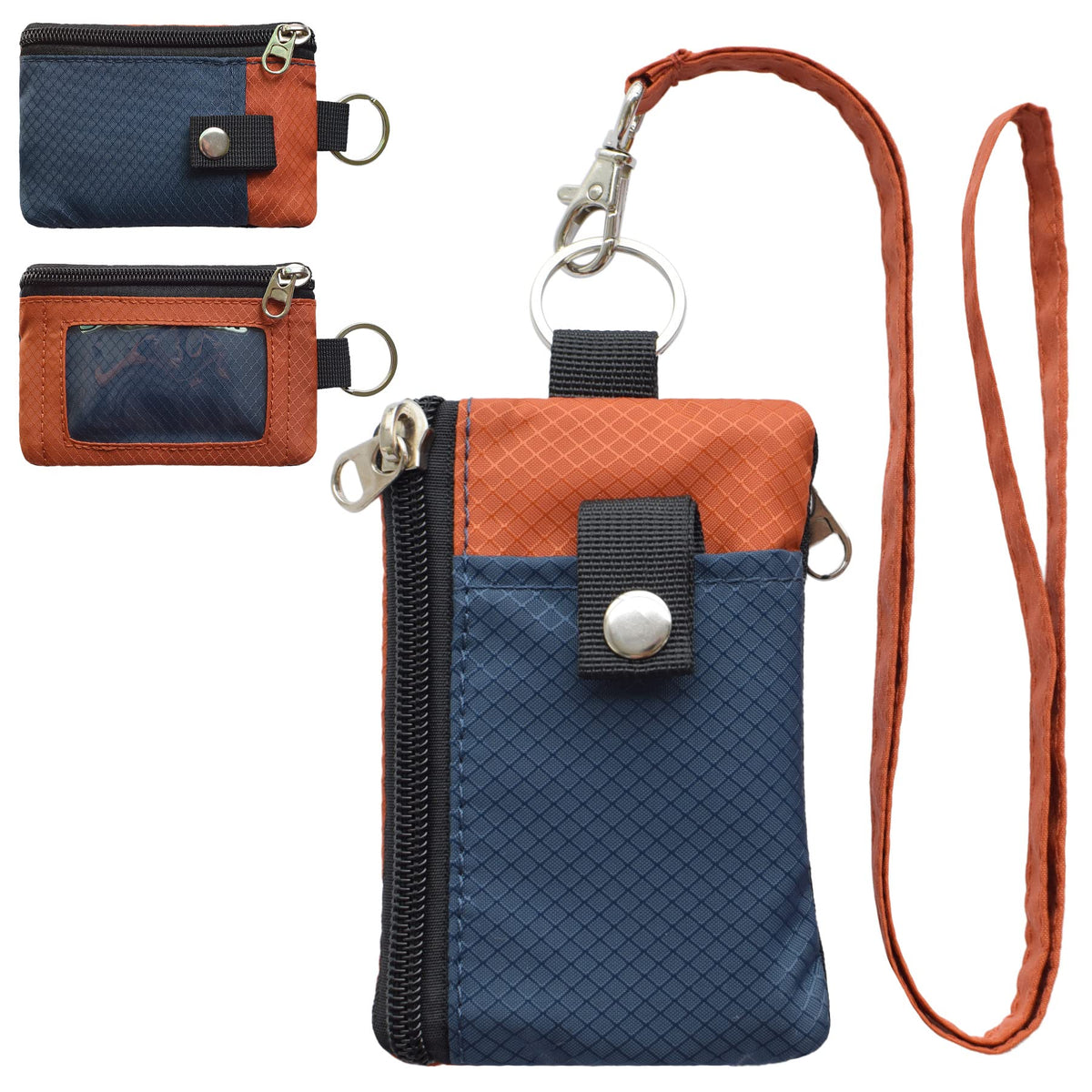 CHENSPRX Minimalist RFID Blocking Small Wallet with ID Window,WaterResistant Zip Id Case Wallet with Lanyard Keychain for Cards,Cash,Travel,Women,Men