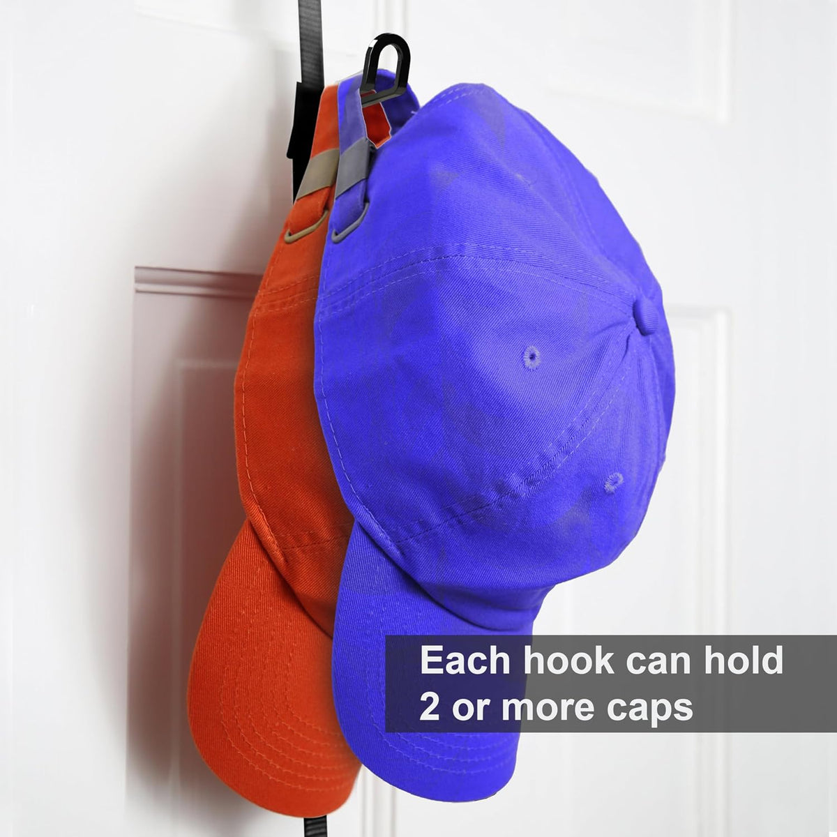 Perfect Curve CapRack Over-The-Door Hat Organizer for Baseball Caps, 2 Straps, Holds 18-36 Caps