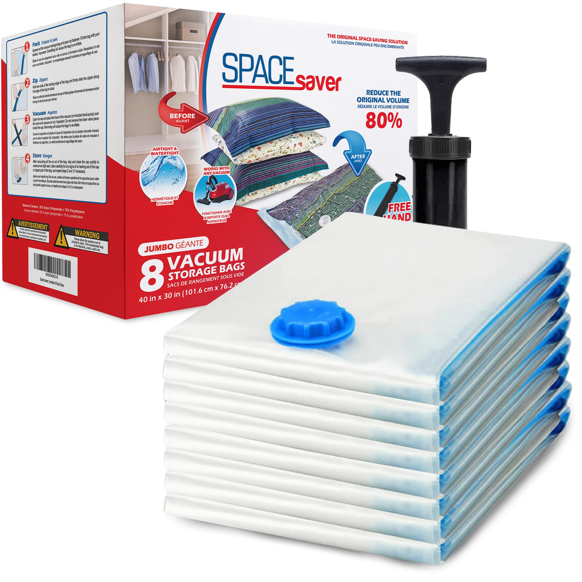 Spacesaver Vacuum Storage Bags with Hand Pump, Jumbo, 10 Pack