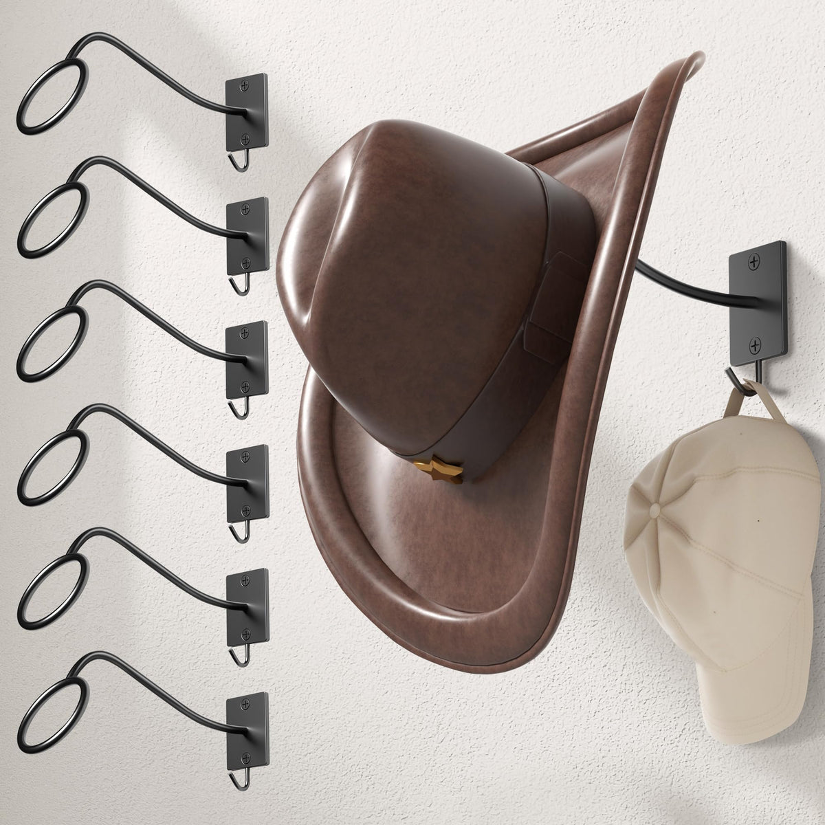 Cinati Cowboy Hat Rack for Wall, 4 Pack Cowboy Hat Holder Wall Mount, Western Rustic Metal Cowboy Hat Hanger, Hat Hooks for Cowboy Hat, Fedora, Sun Hats,Wide Brim Hat Organizer