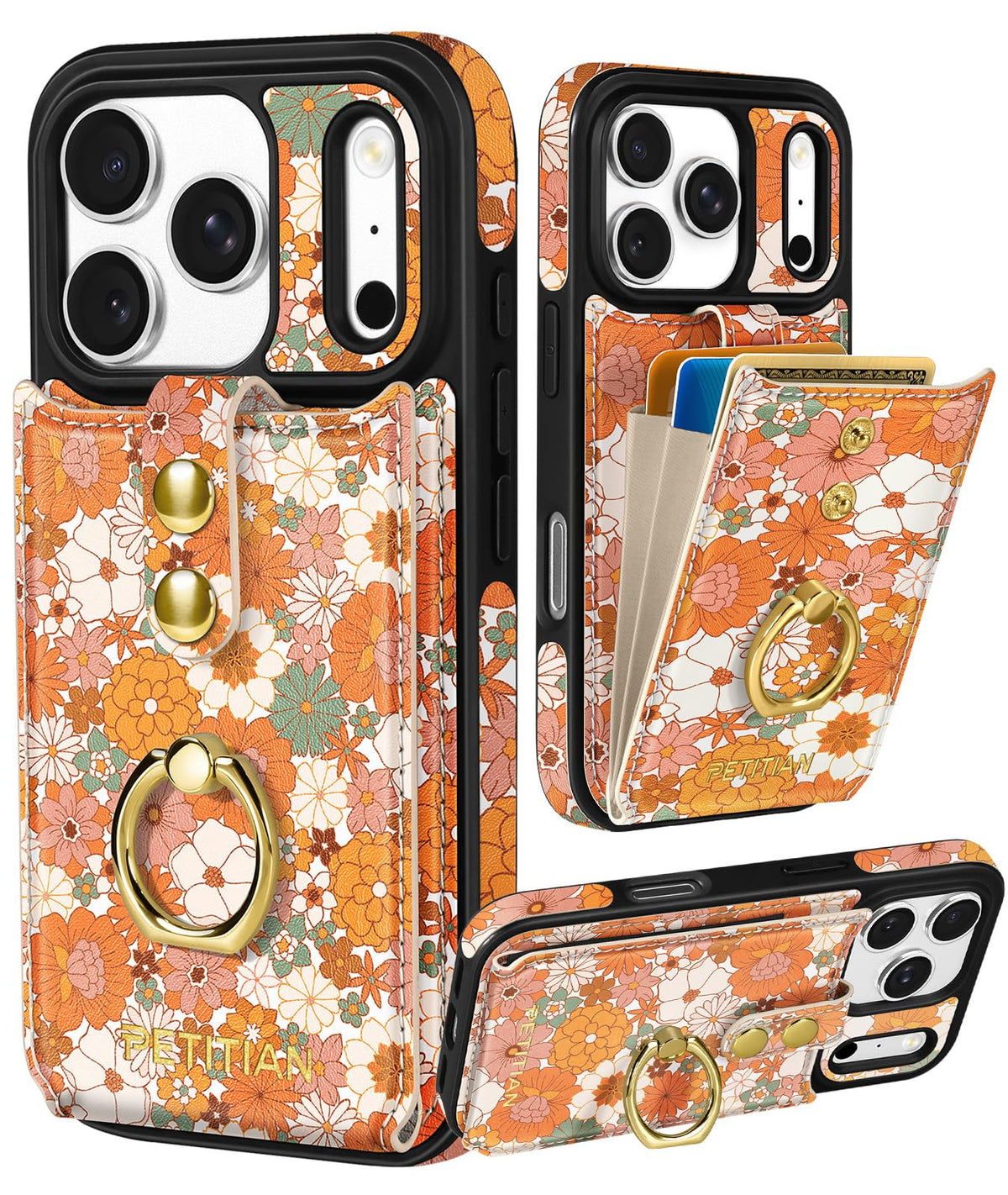 Petitian for iPhone 18 Pro/17 Pro Wallet Case for Women, Vintage Flower