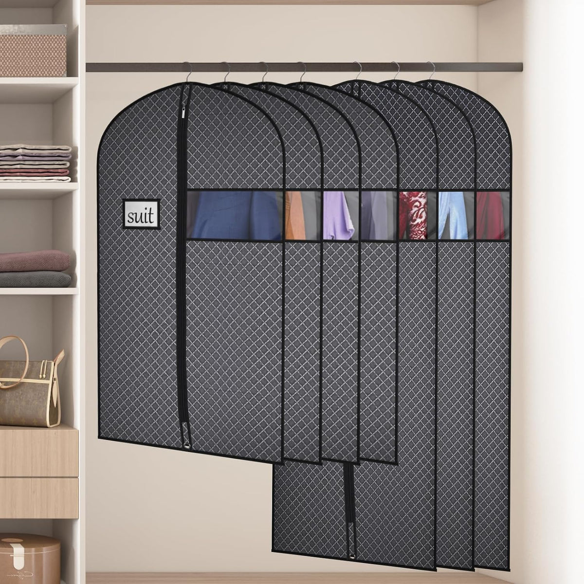 Univivi 60 Inch Lightweight Garment Bag for Hanging Clothes, 10 Pack, Black