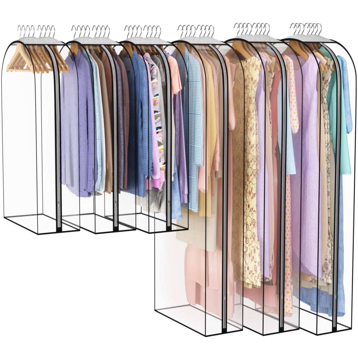 Liuoud Clear Garment Bags for Hanging Clothes 10” Gusseted, 6 Pack, 40”&50”