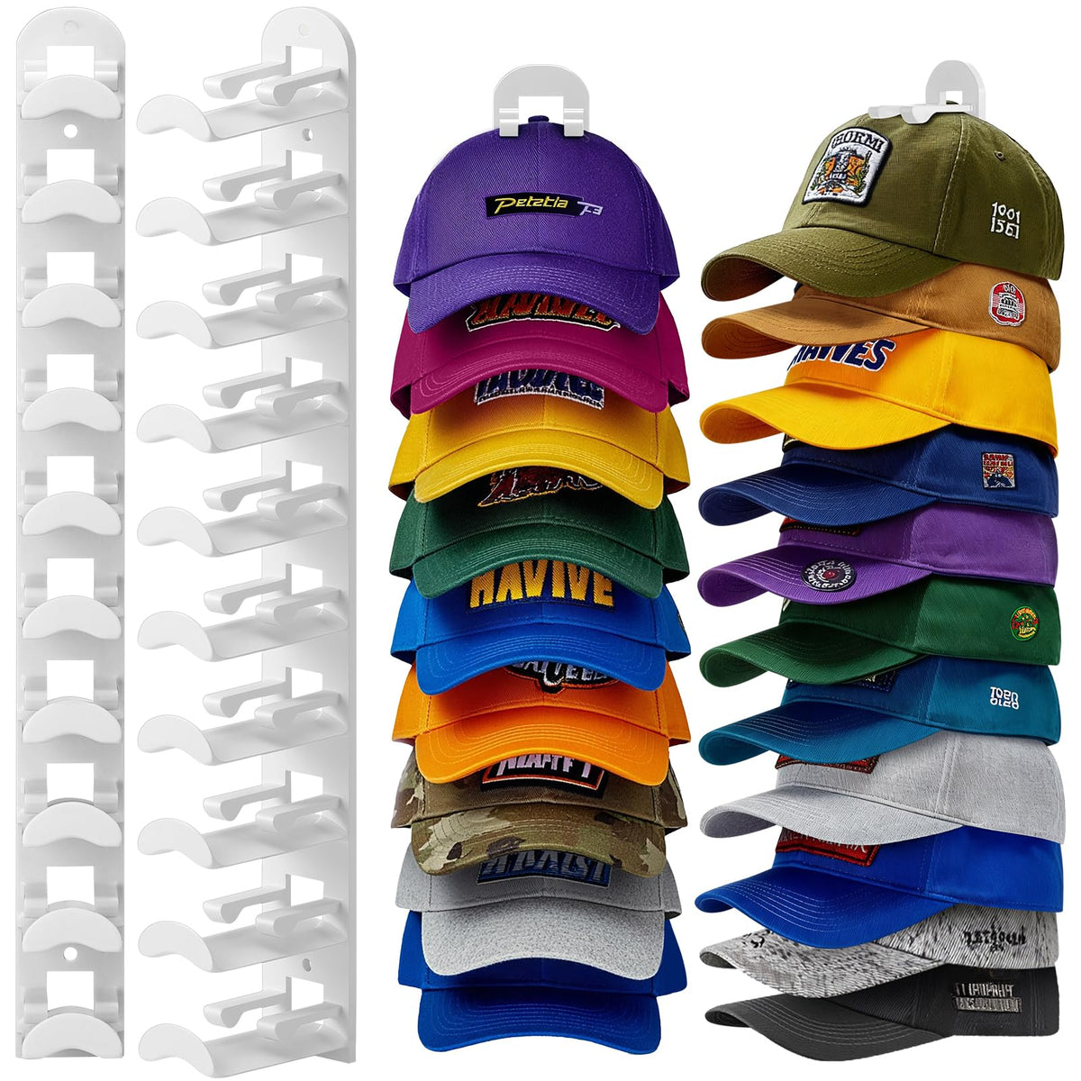 2 Pack Hat Organizer for Baseball Caps, Hat Rack for Wall Hold Up to 20 Hats, Hat Holder with Strong Adhesive and Screws, Hat Organizer Wall Mounted Hat Hanger Display for Door Closet Bedroom(B-Black)