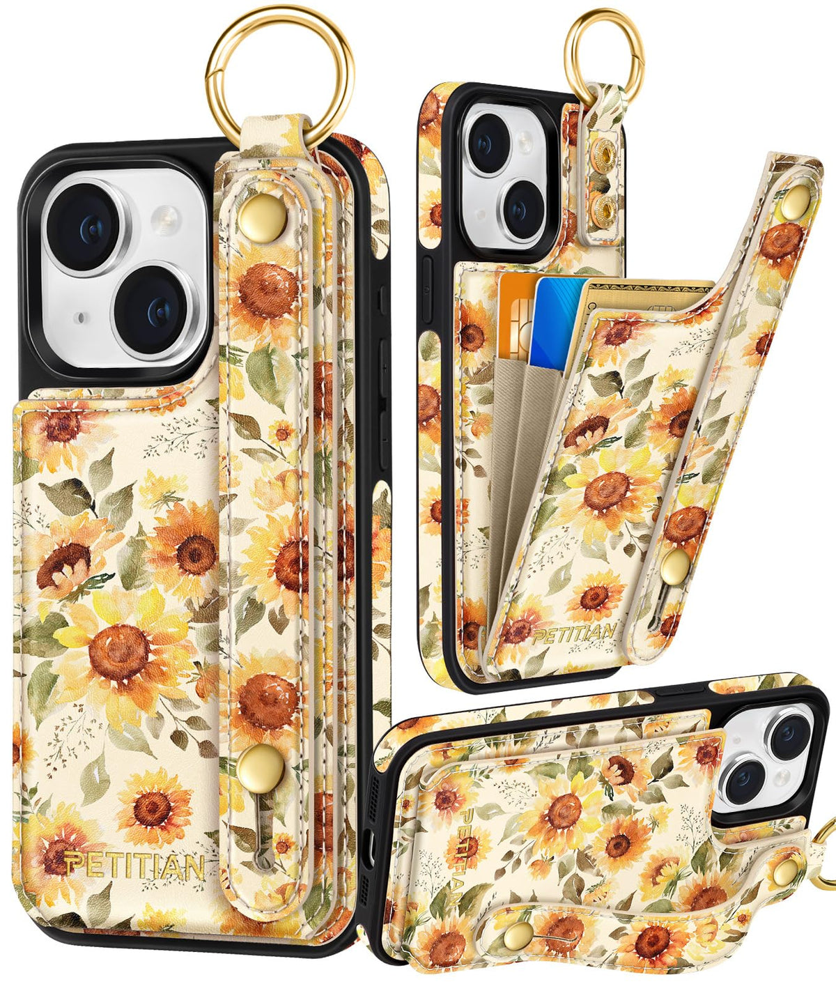 Petitian for iPhone 18 Pro/17 Pro Wallet Case for Women, Vintage Flower