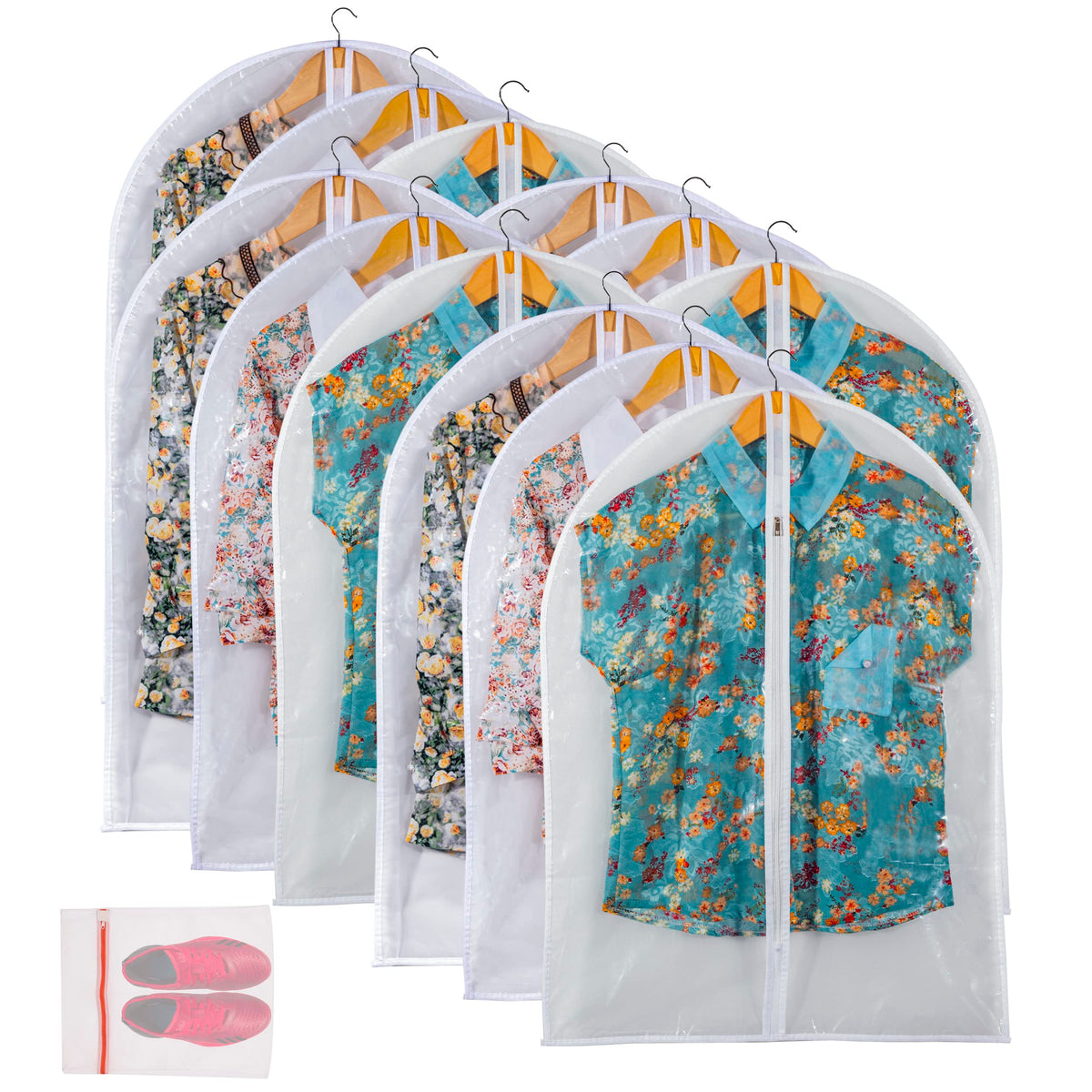 Clear Garment Bags For Hanging Clothes, 36" Women Suit Bags, Plastic Garment Bags for Closet Storage, Suit Cover Bags with Zipper for Short Coats, Jackets, Shirts 24"x36"/ 6 Pack