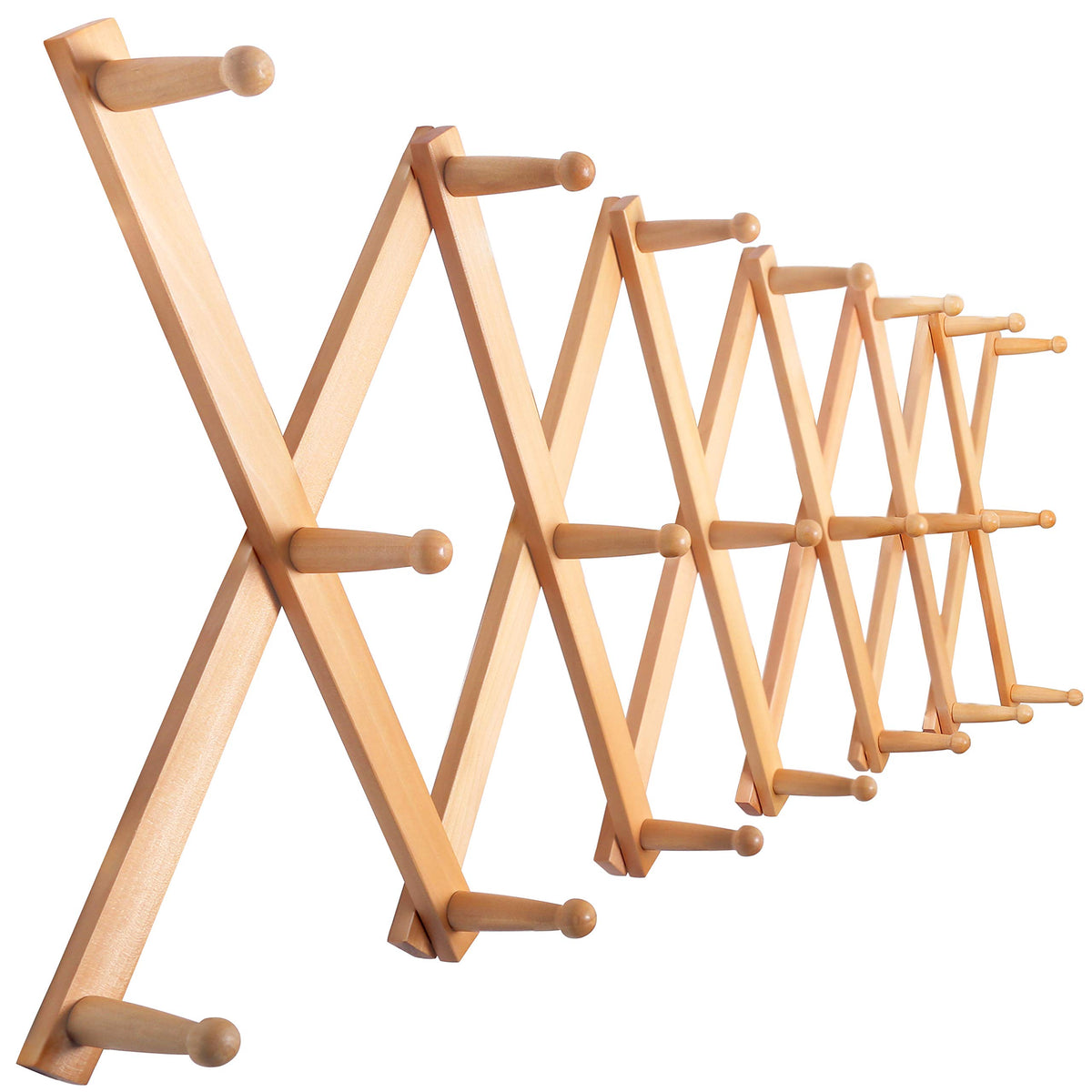 SKOLOO Hat Rack for Wall with 14 Hooks, Solid Wooden, Modern, Expandable Coat Rack Wall Mount for Coats, Hats, Bags, Baseball Caps, Walnut Color