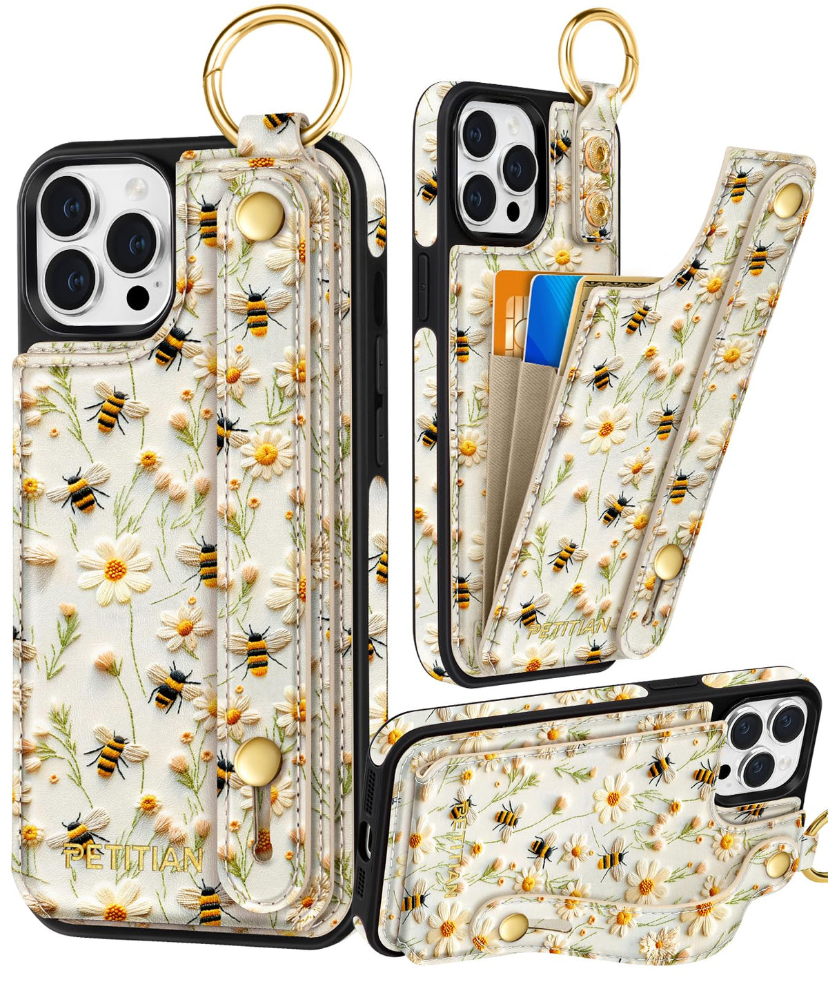 Petitian for iPhone 18 Pro/17 Pro Wallet Case for Women, Vintage Flower