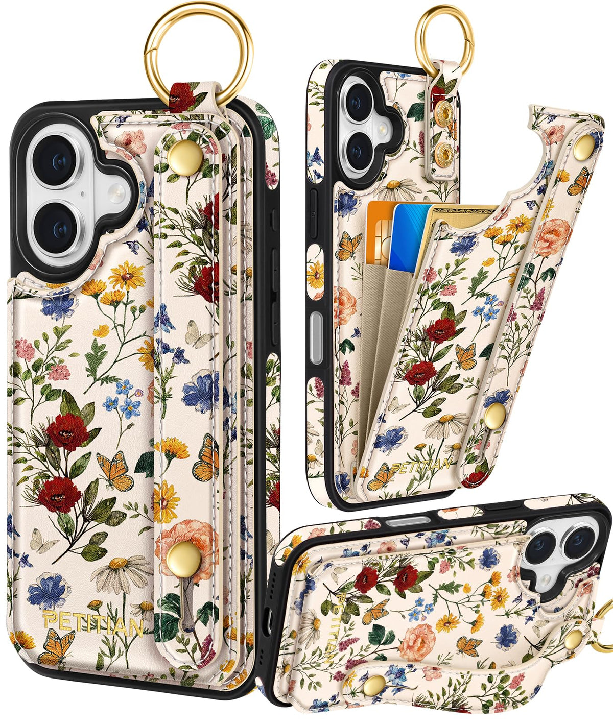 Petitian for iPhone 18 Pro/17 Pro Wallet Case for Women, Vintage Flower