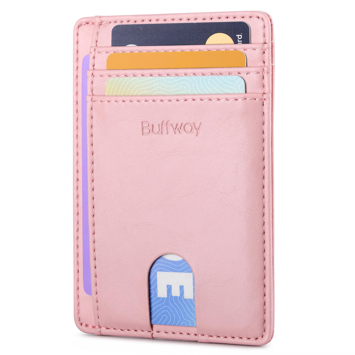 Buffway Slim Minimalist Front Pocket RFID Blocking Leather Wallets for Men and Women - Alaska Cherry