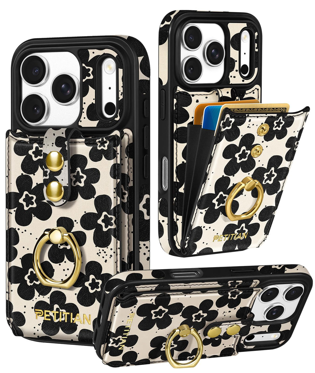 Petitian for iPhone 18 Pro/17 Pro Wallet Case for Women, Vintage Flower