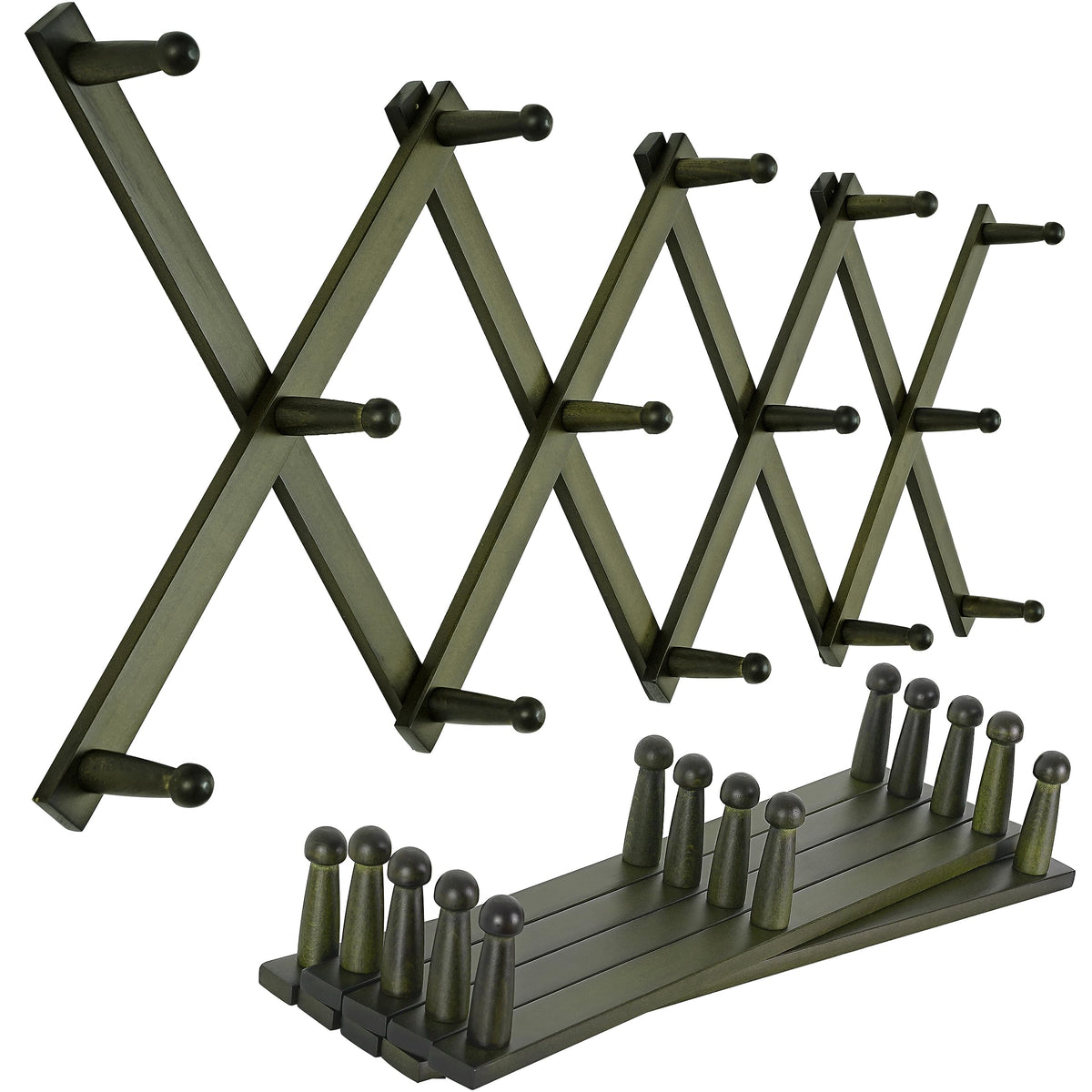 SKOLOO Hat Rack for Wall with 14 Hooks, Solid Wooden, Modern, Expandable Coat Rack Wall Mount for Coats, Hats, Bags, Baseball Caps, Natural Color