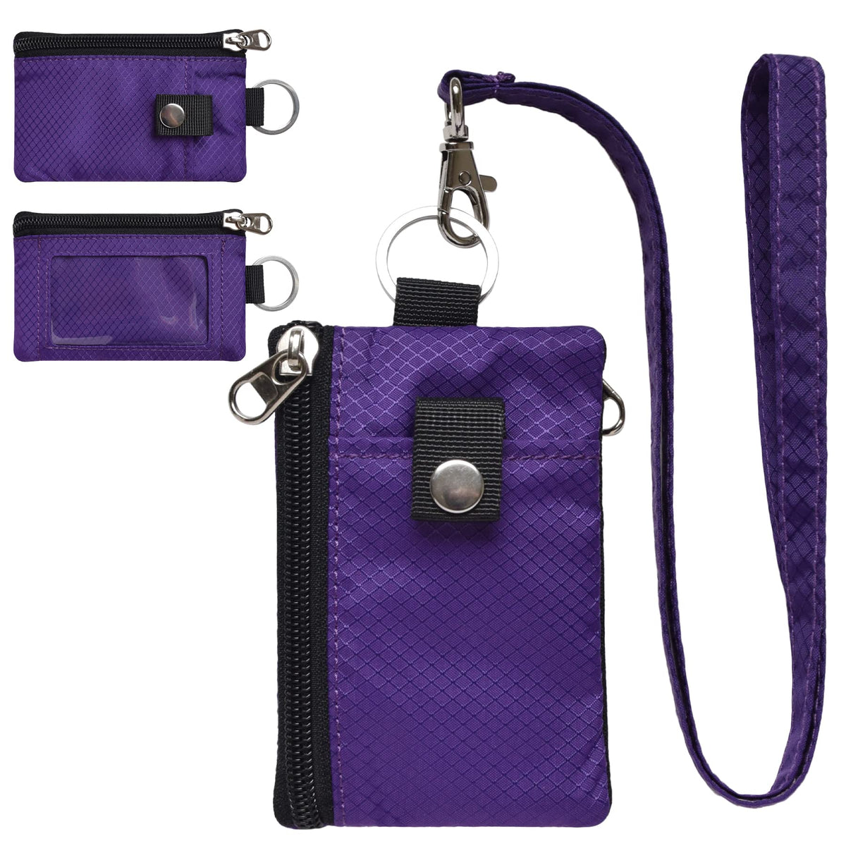 CHENSPRX Minimalist RFID Blocking Small Wallet with ID Window,WaterResistant Zip Id Case Wallet with Lanyard Keychain for Cards,Cash,Travel,Women,Men