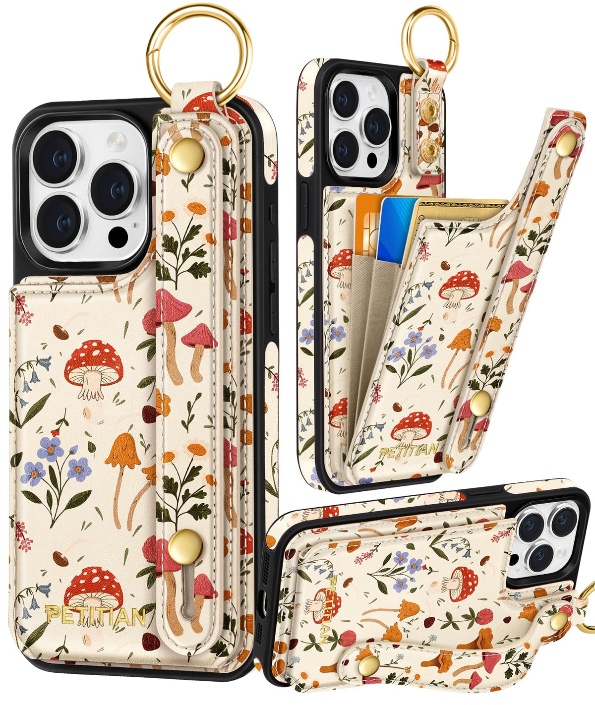 Petitian for iPhone 18 Pro/17 Pro Wallet Case for Women, Vintage Flower