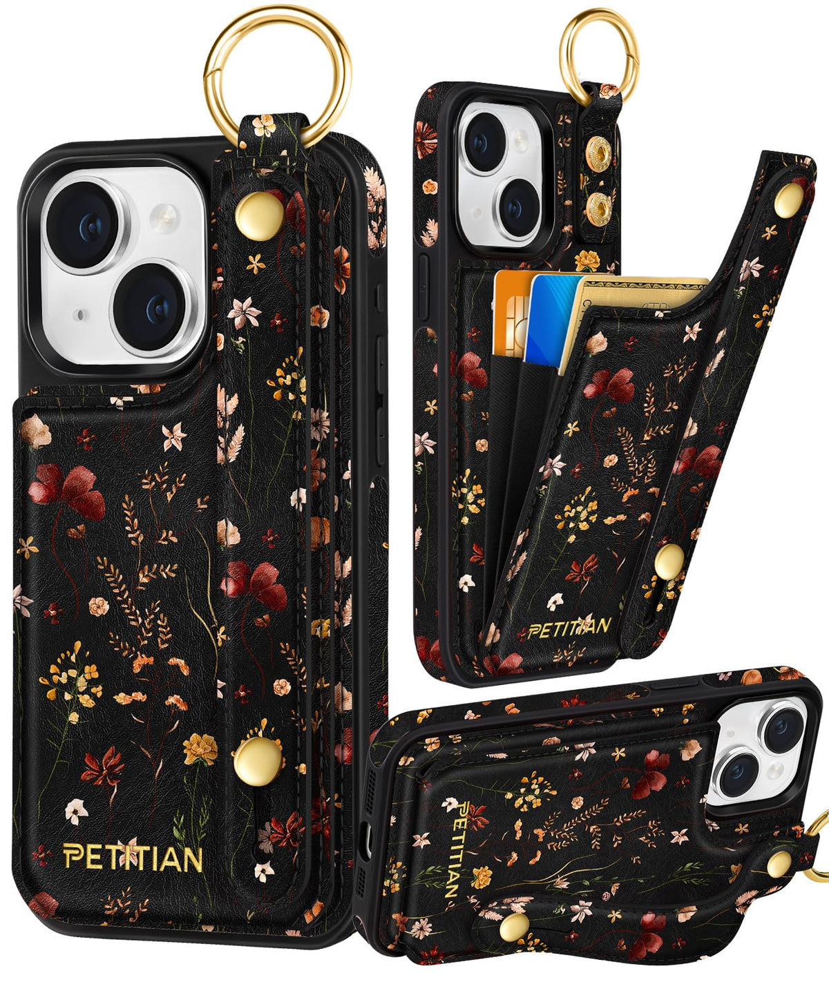 Petitian for iPhone 18 Pro/17 Pro Wallet Case for Women, Vintage Flower