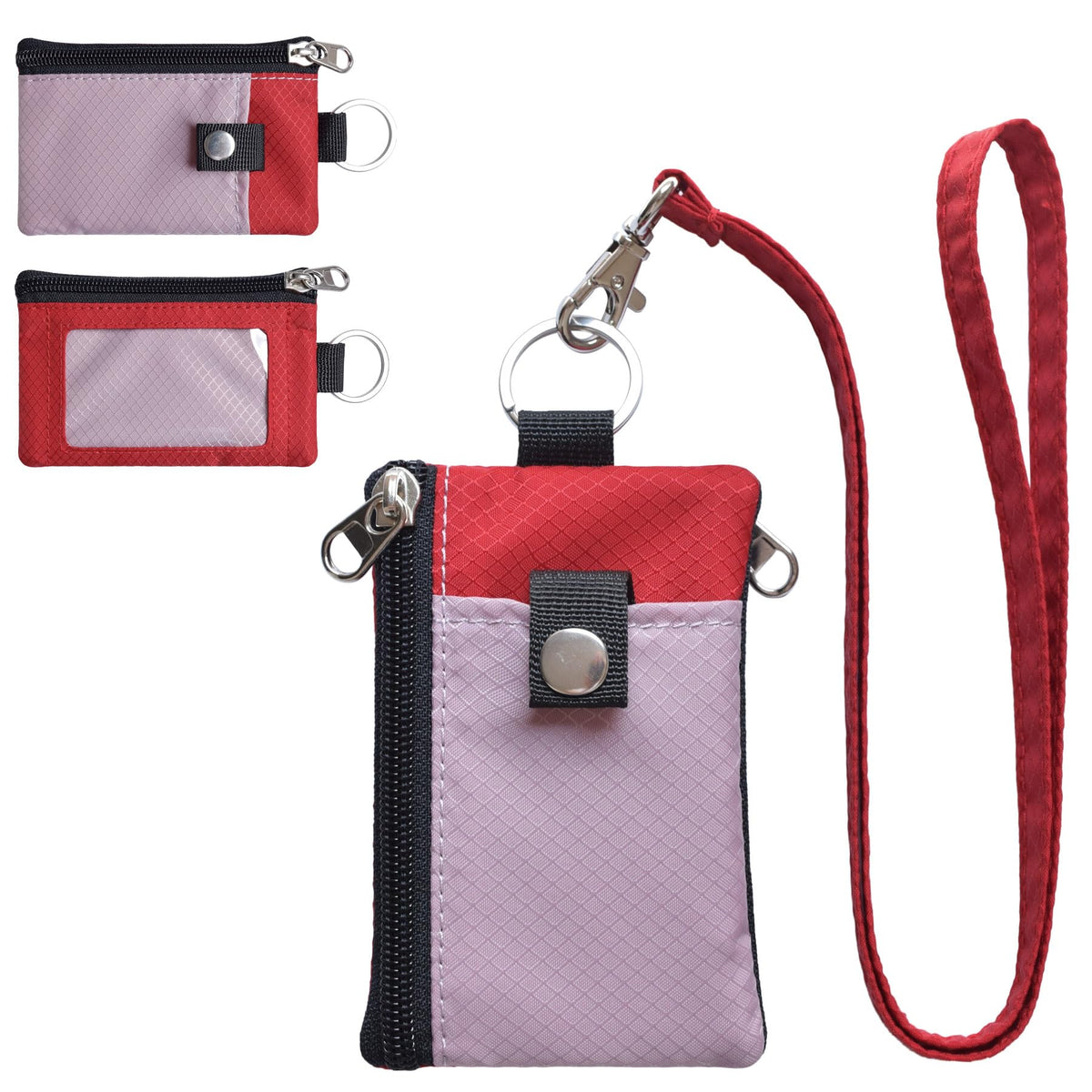 CHENSPRX Minimalist RFID Blocking Small Wallet with ID Window,WaterResistant Zip Id Case Wallet with Lanyard Keychain for Cards,Cash,Travel,Women,Men