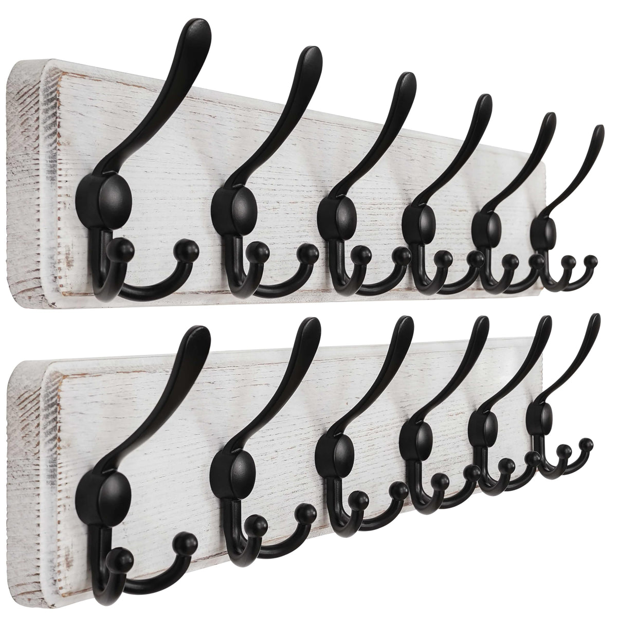 Dseap Coat Rack Wall - Heavy-Duty 38-1/4" Long, with Reinforced 10 Custom Tri-Hooks, Solid Wood Wall Hanger for Coats Hat Jackets - Rustic Farmhouse Entryway Hallway Storage, Black