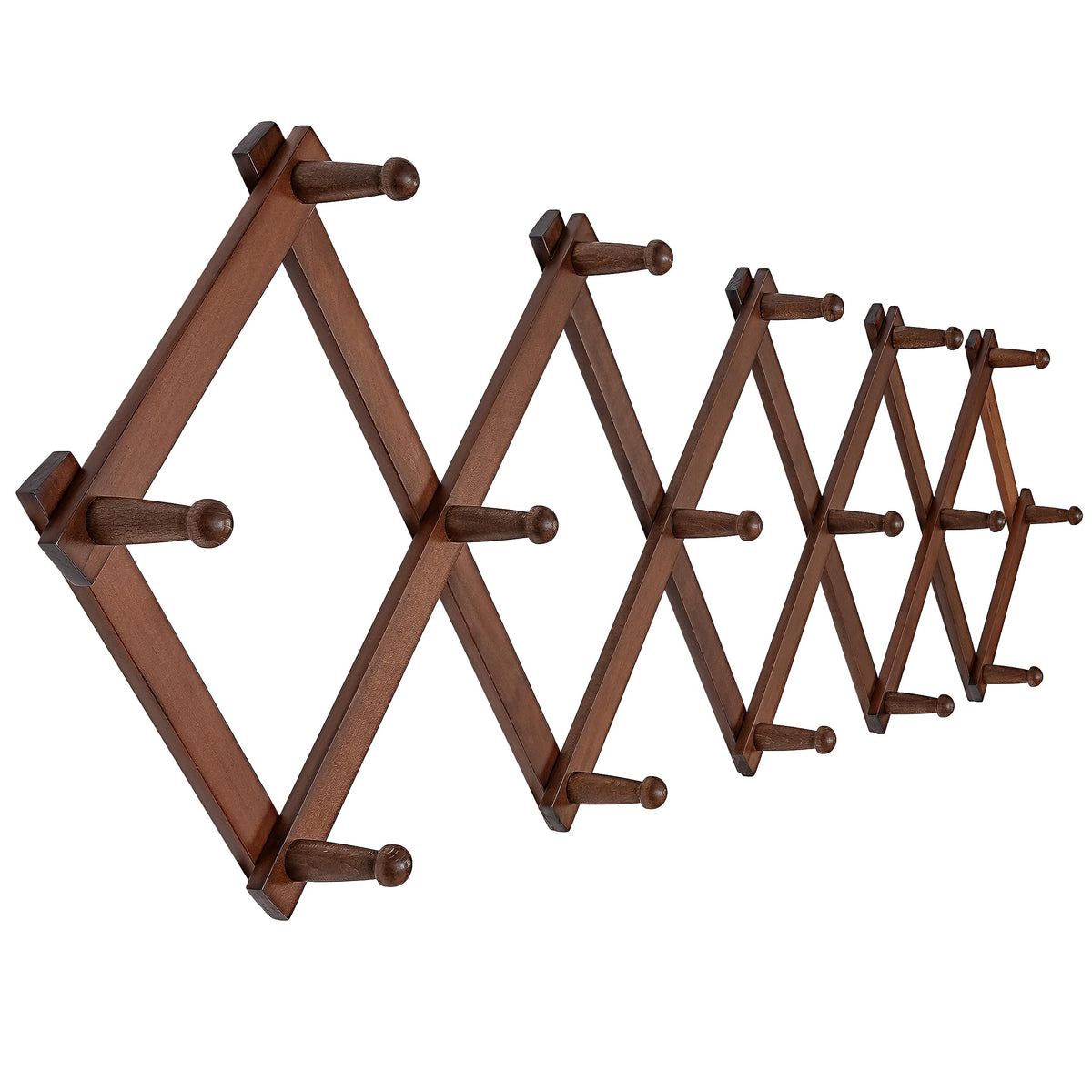 SKOLOO Hat Rack for Wall with 14 Hooks, Solid Wooden, Modern, Expandable Coat Rack Wall Mount for Coats, Hats, Bags, Baseball Caps, Walnut Color