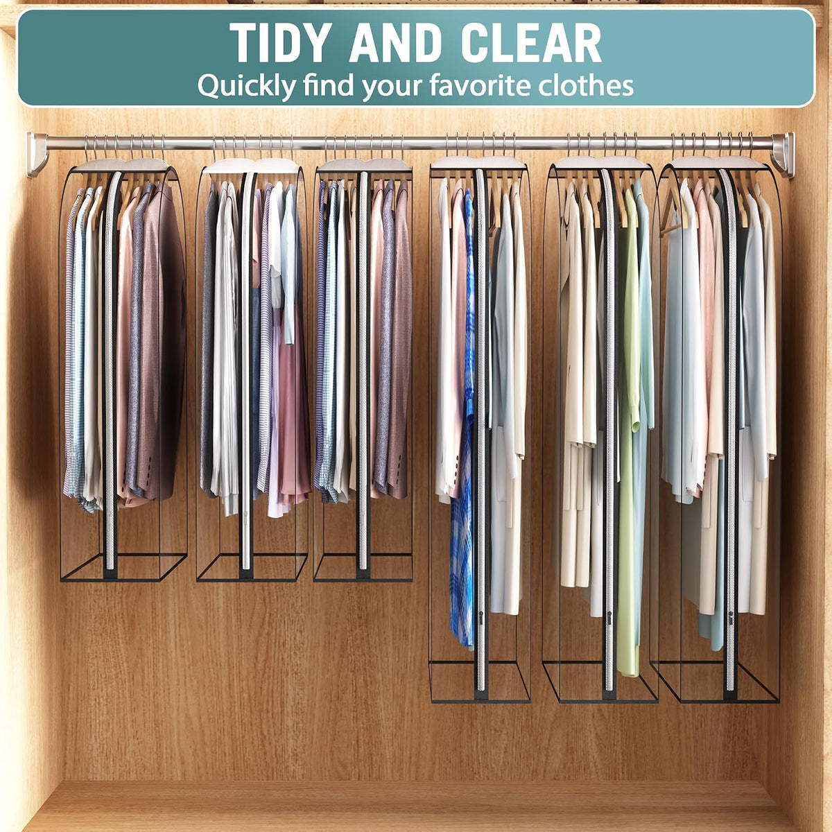 Liuoud Clear Garment Bags for Hanging Clothes 10” Gusseted, 6 Pack, 40”&50”