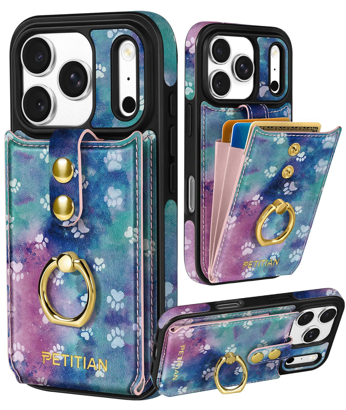 Petitian for iPhone 18 Pro/17 Pro Wallet Case for Women, Vintage Flower