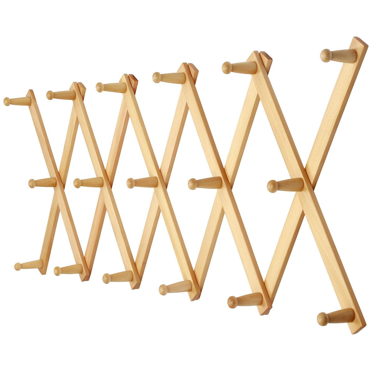 Dseap Accordian Wall Hanger: 16” High Wooden Wall Expandable Coat Rack, Hat Rack Holder, Accordion Hook for Baseball Caps, Coats, Mugs, 13 Peg Hooks, White