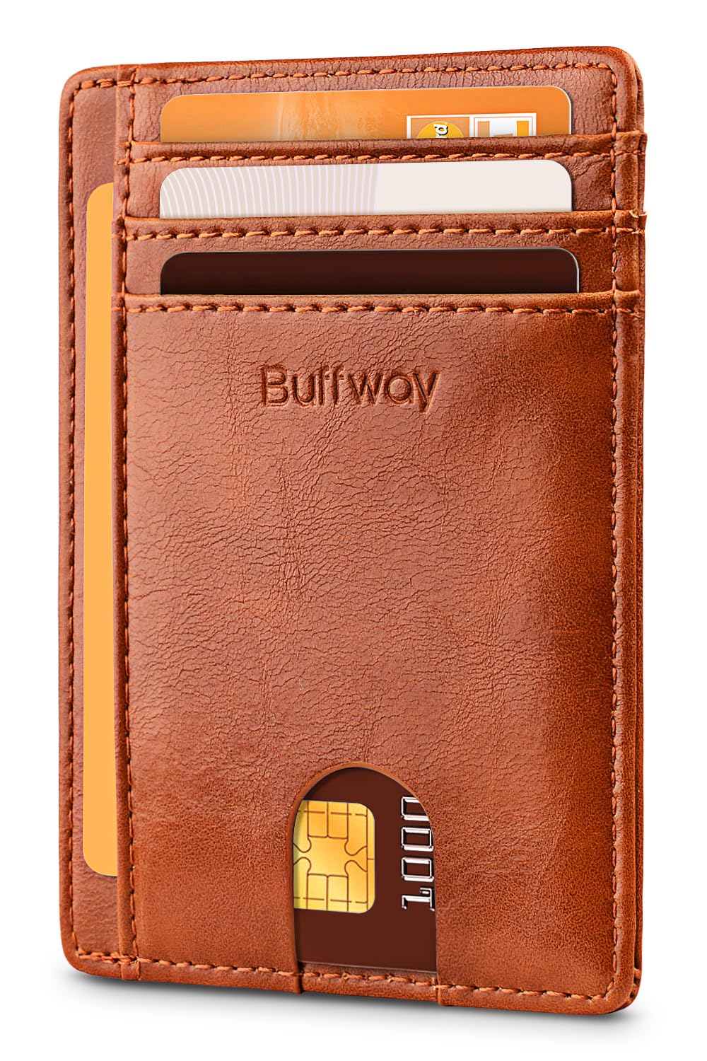 Buffway Slim Minimalist Front Pocket RFID Blocking Leather Wallets for Men and Women - Alaska Cherry