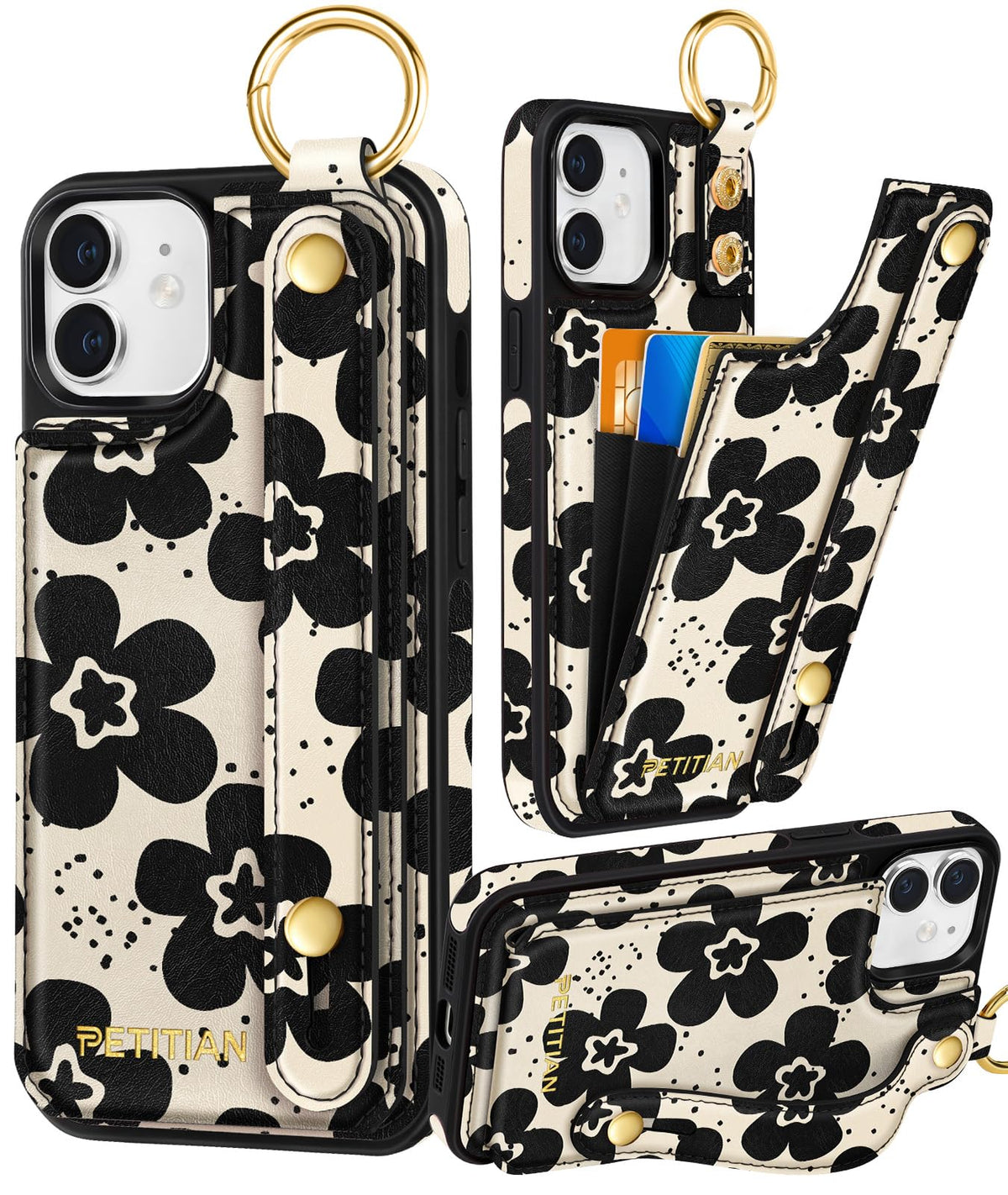Petitian for iPhone 18 Pro/17 Pro Wallet Case for Women, Vintage Flower