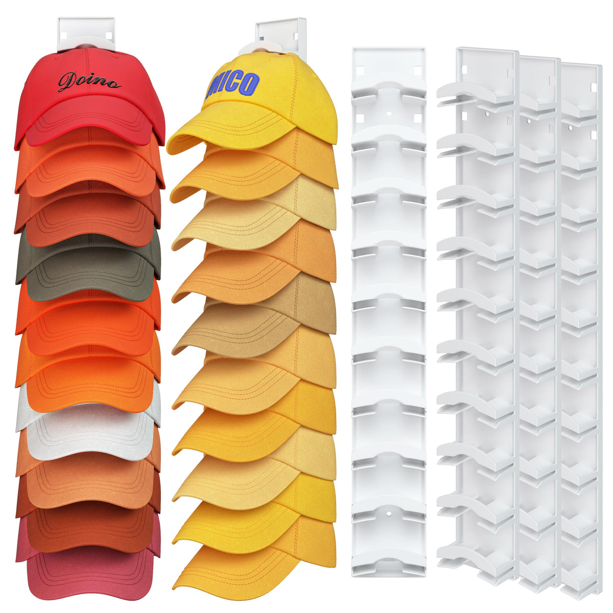 Hat Organizer Hold up to 20 Hats, 2 Pack Hat Rack for Wall with Strong Adhesive, Hat Organizer for Baseball Caps Display for Door Closet, Hat Hanger Holder Multilayer Two Mounting Option(Black)