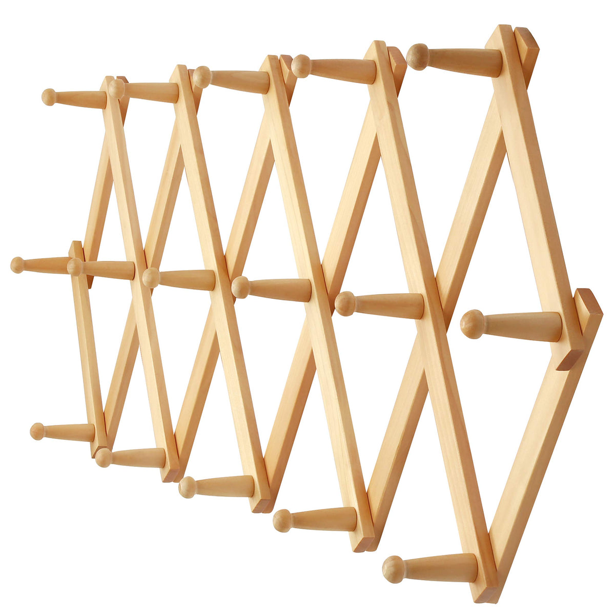 Dseap Accordian Wall Hanger: 16” High Wooden Wall Expandable Coat Rack, Hat Rack Holder, Accordion Hook for Baseball Caps, Coats, Mugs, 13 Peg Hooks, White