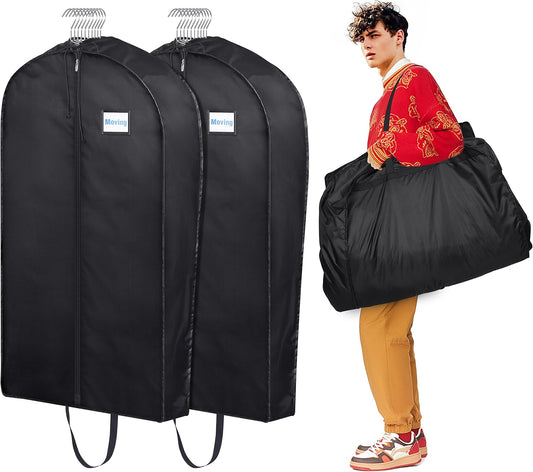 MISSLO Garment Bags for Travel Heavy Duty Moving Bags Large Capacity Hanging Clothes Bag for 20 Shirts Waterproof Fabric Suit Covers for Closet Storage 2 Packs, 43"