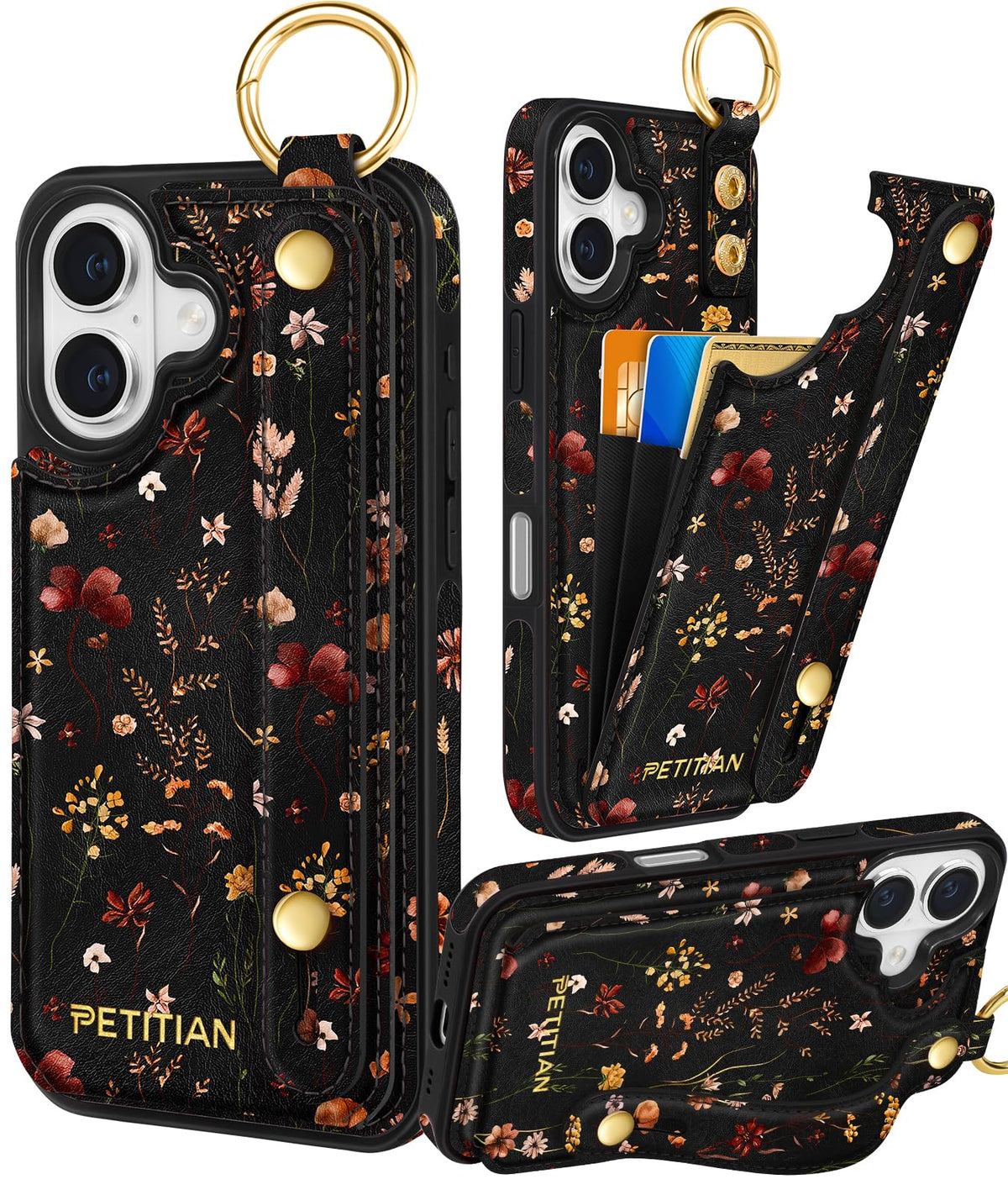 Petitian for iPhone 18 Pro/17 Pro Wallet Case for Women, Vintage Flower