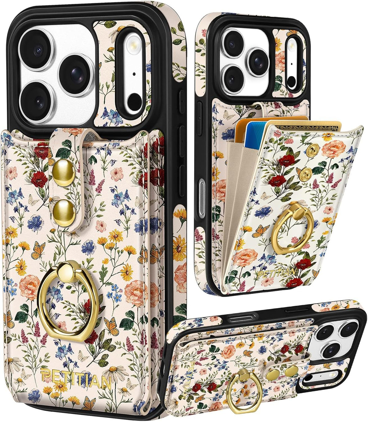 Petitian for iPhone 18 Pro/17 Pro Wallet Case for Women, Vintage Flower