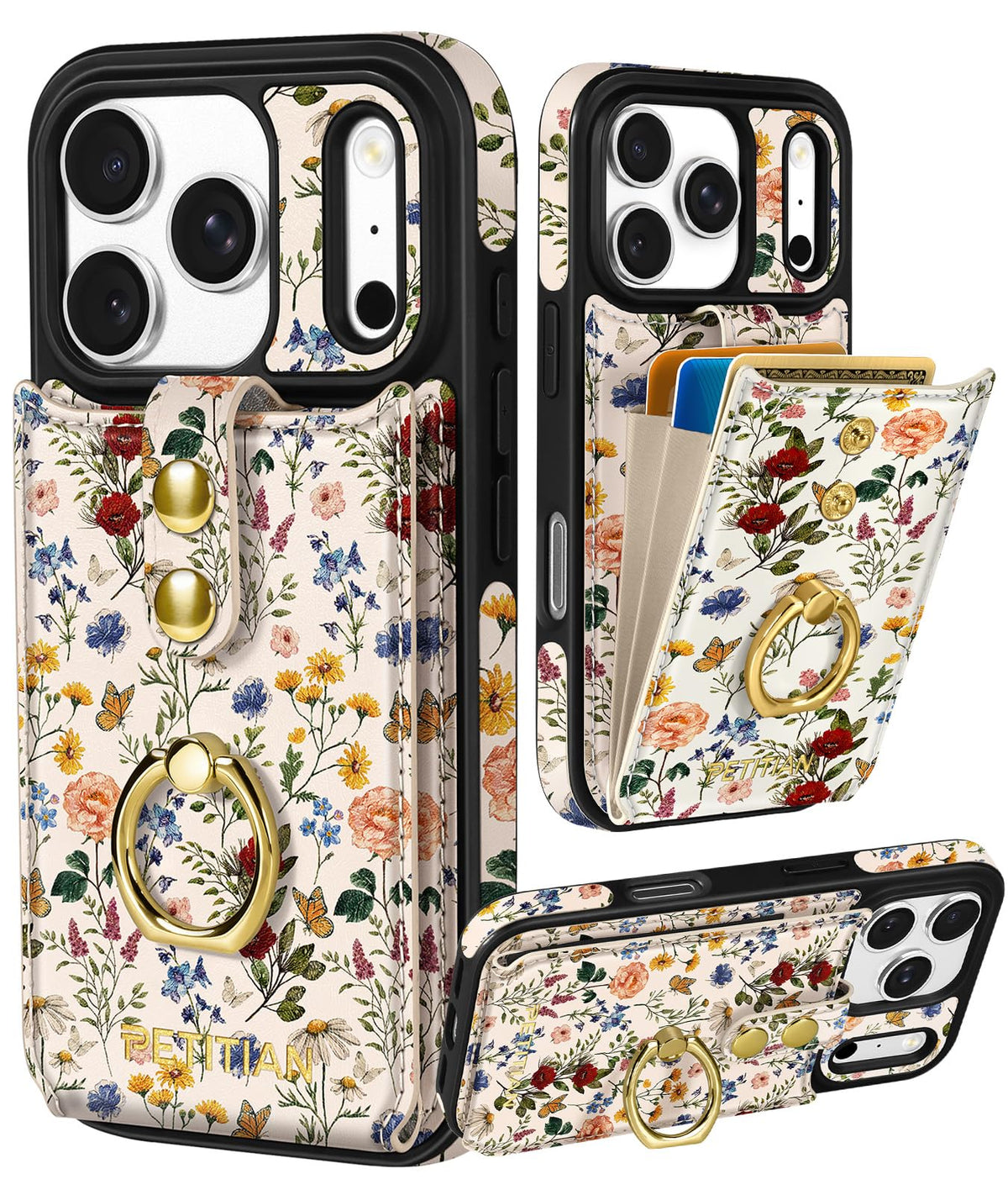 Petitian for iPhone 18 Pro/17 Pro Wallet Case for Women, Vintage Flower