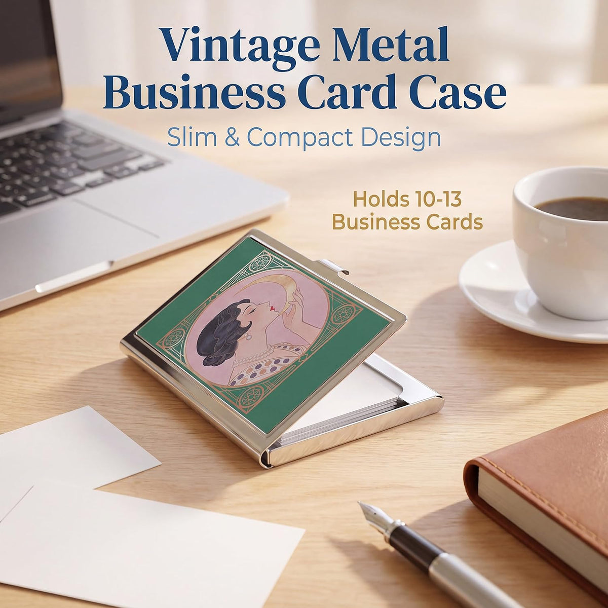 Vintage Metal Business Card Case, Slim Business Credit Card Holder Wallet for Women & Men (#A)
