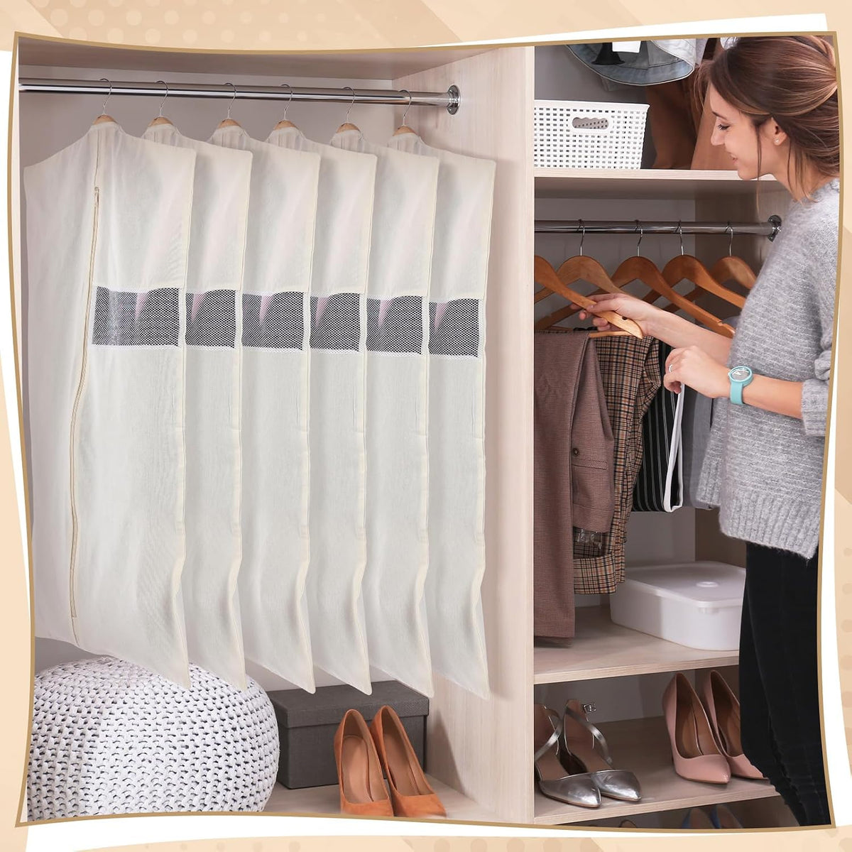 Aliceset 6 Pcs 40 Inches Cotton Garment Bags for Hanging Clothes