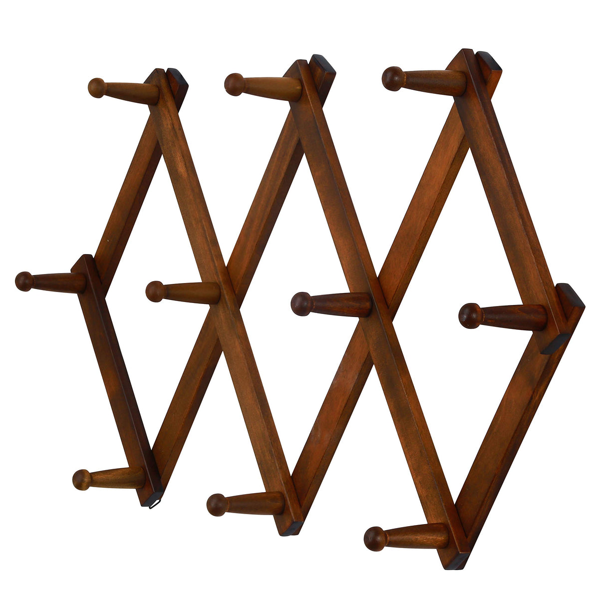 Dseap Accordian Wall Hanger: 16” High Wooden Wall Expandable Coat Rack, Hat Rack Holder, Accordion Hook for Baseball Caps, Coats, Mugs, 13 Peg Hooks, White
