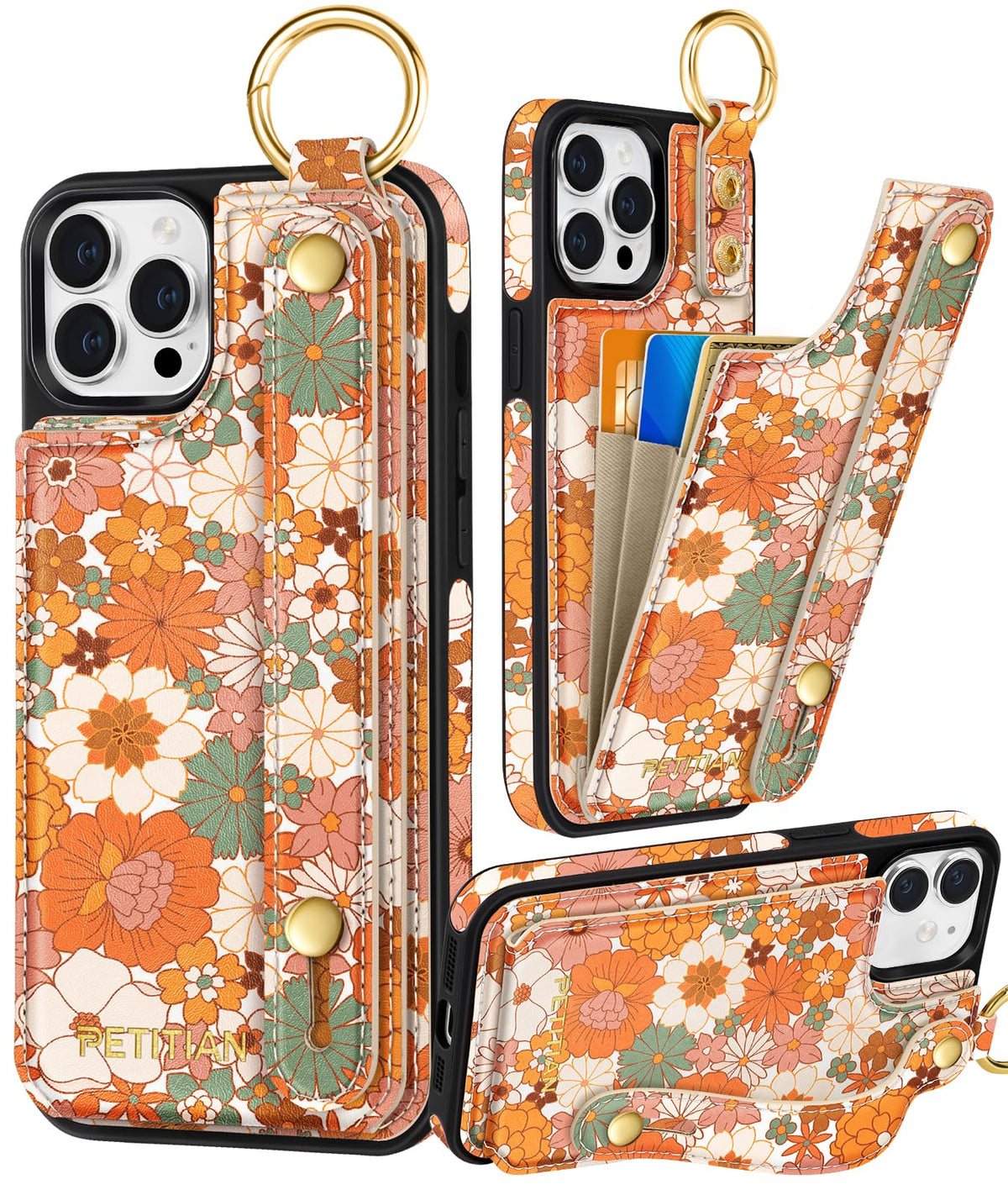 Petitian for iPhone 18 Pro/17 Pro Wallet Case for Women, Vintage Flower