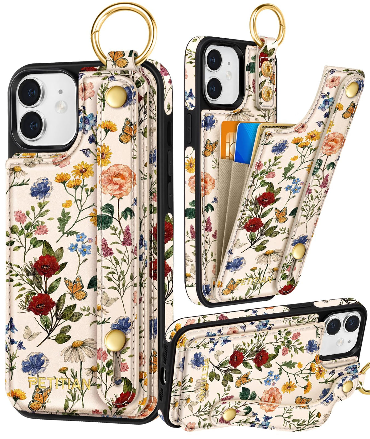 Petitian for iPhone 18 Pro/17 Pro Wallet Case for Women, Vintage Flower