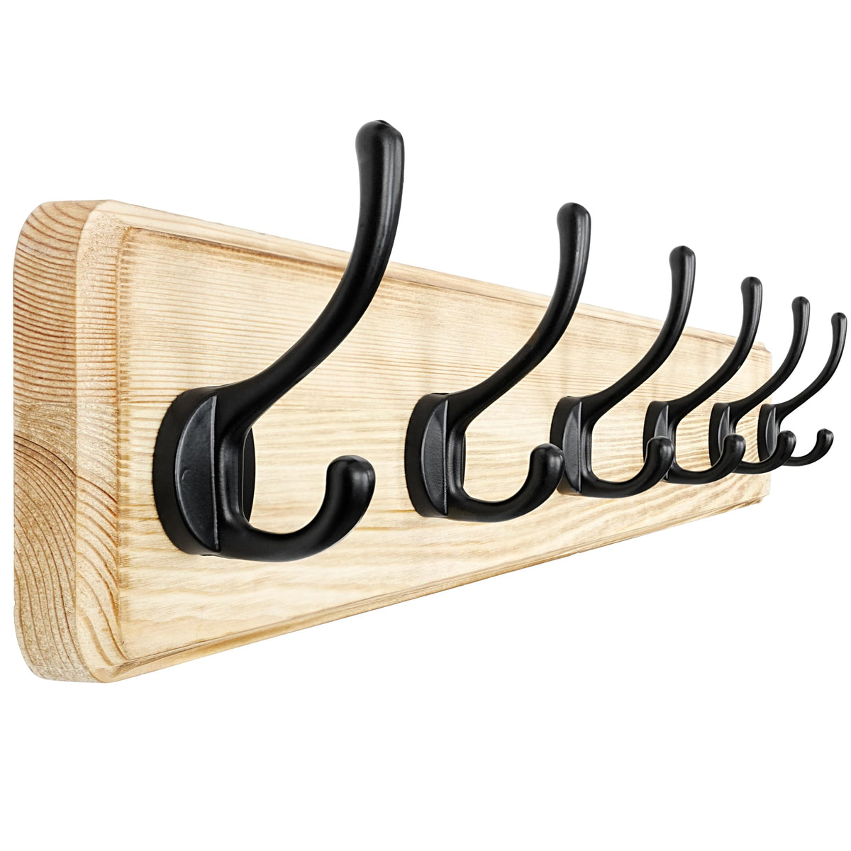 Dseap Wall Mounted Coat Rack: Patented, Heavy-Duty, 17.4" Long 5-Double-Hooks Wooden Hanger Rail for Winter Coats, Hat, Jacket, Clothing - Natural & Black