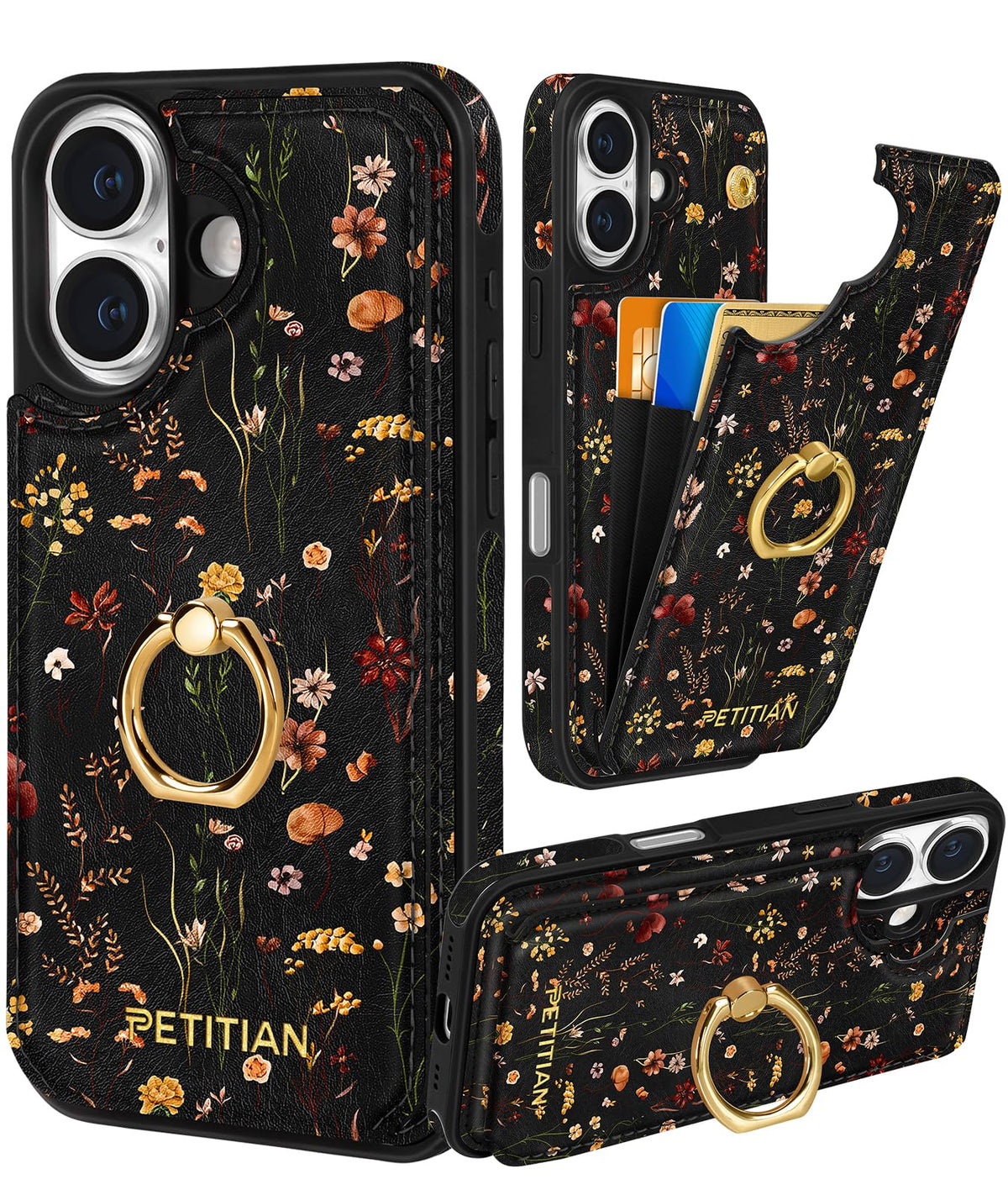 Petitian for iPhone 18 Pro/17 Pro Wallet Case for Women, Vintage Flower