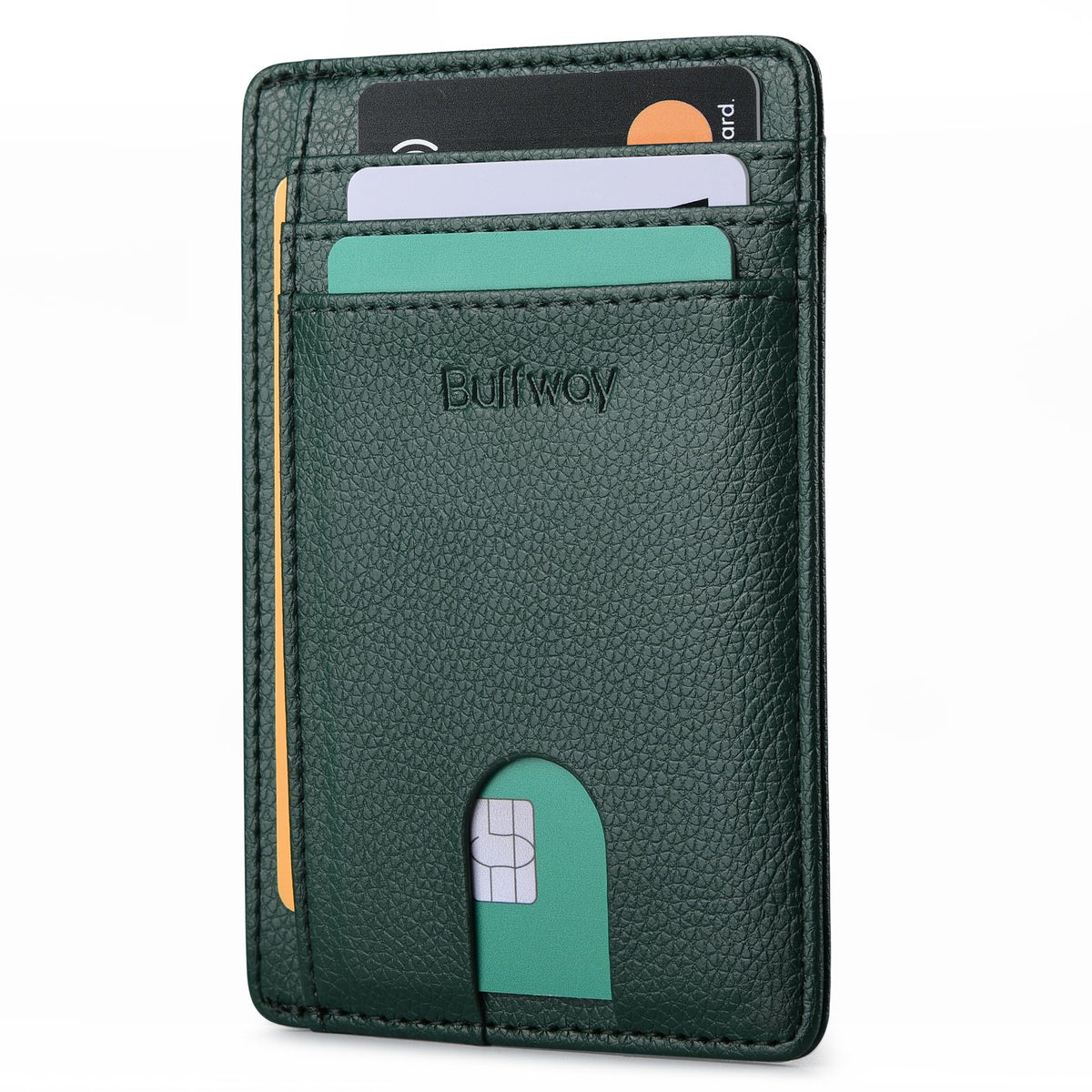 Buffway Slim Minimalist Front Pocket RFID Blocking Leather Wallets for Men and Women - Alaska Cherry